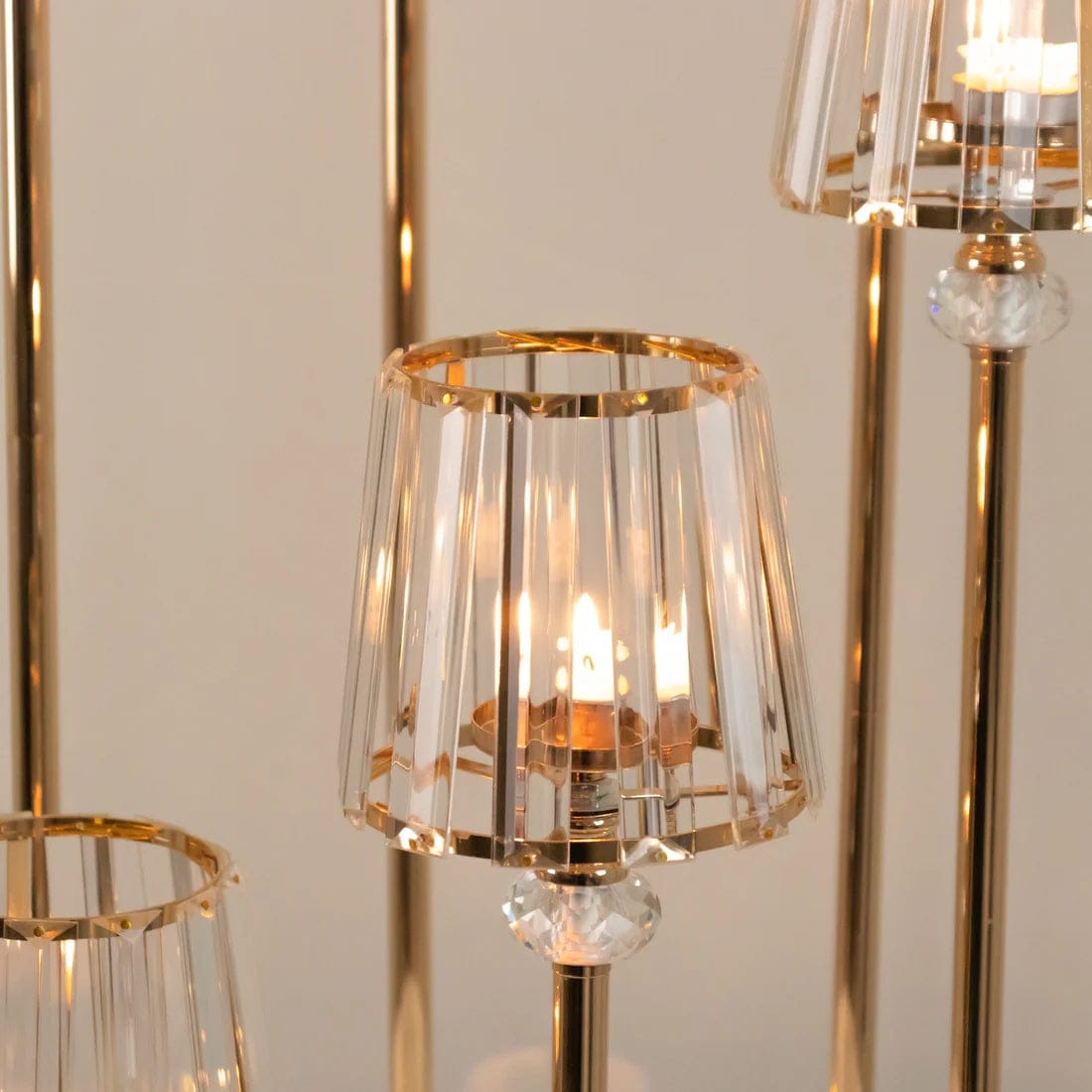 4 feet Gold 6 Arm Round Crystal Pendant Candelabra Tealight Candle Holder