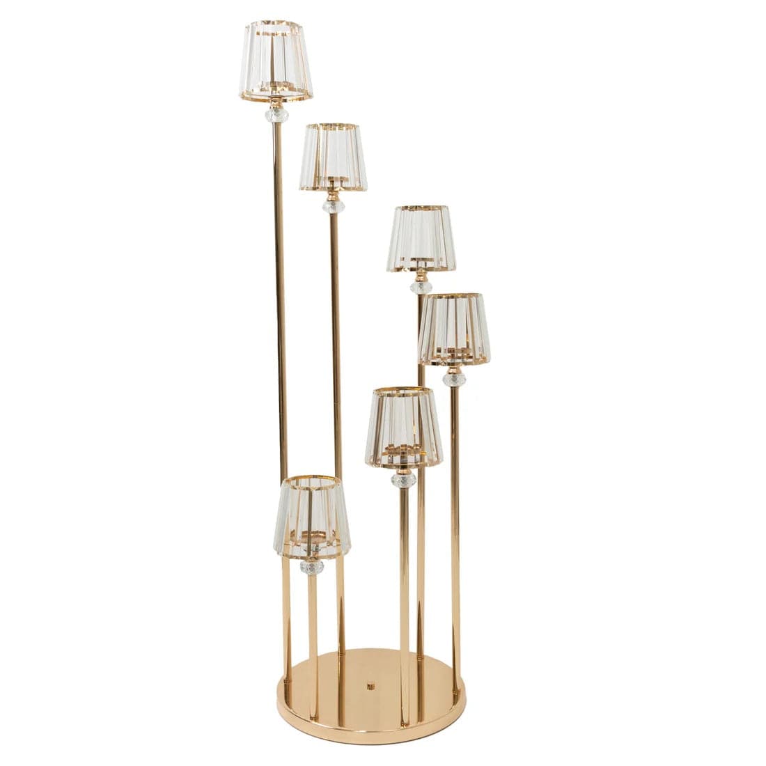 4 feet Gold 6 Arm Round Crystal Pendant Candelabra Tealight Candle Holder
