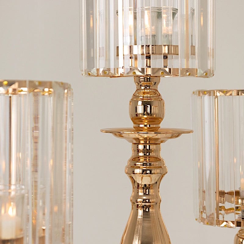 40 in tall 5-Arm Gold Metal Candle Holder with Crystal Pendant Glass Shades