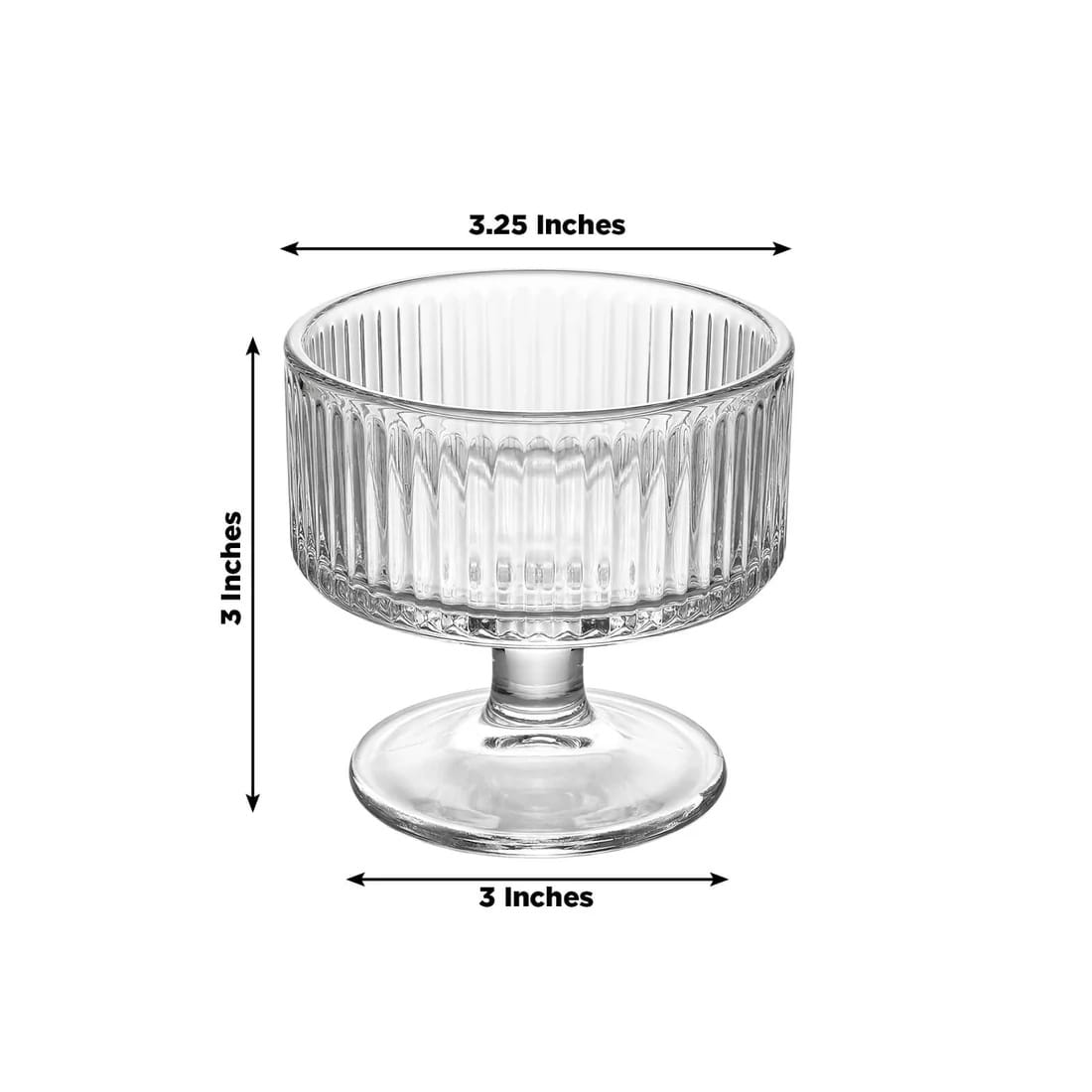 6 Clear 3 in Glass Candle Holders with Ribbed Vintage Coupe Design