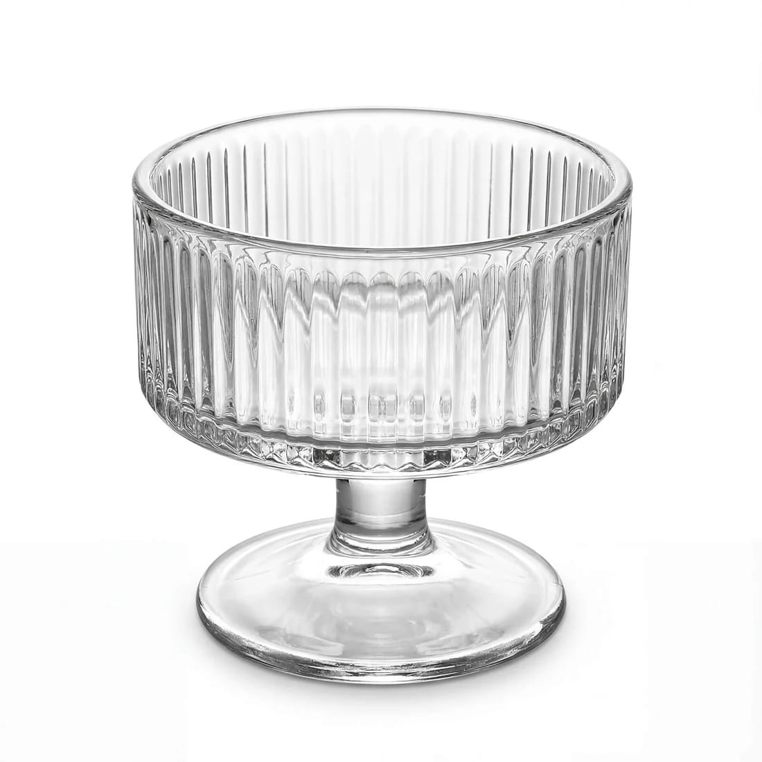 6 Clear 3 in Glass Candle Holders with Ribbed Vintage Coupe Design