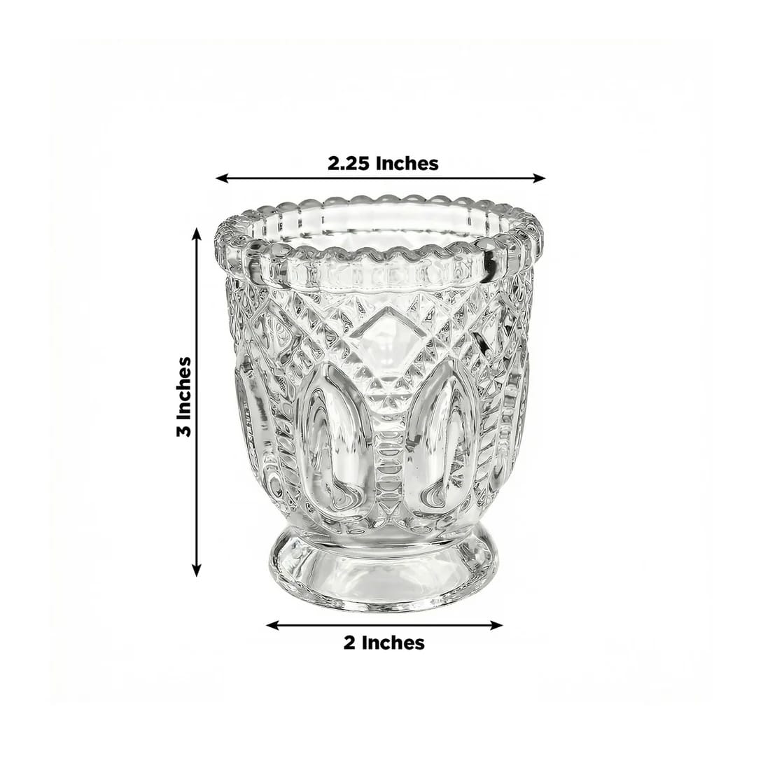 6 Clear 3 in Glass Candle Holders with Textured Vintage Design