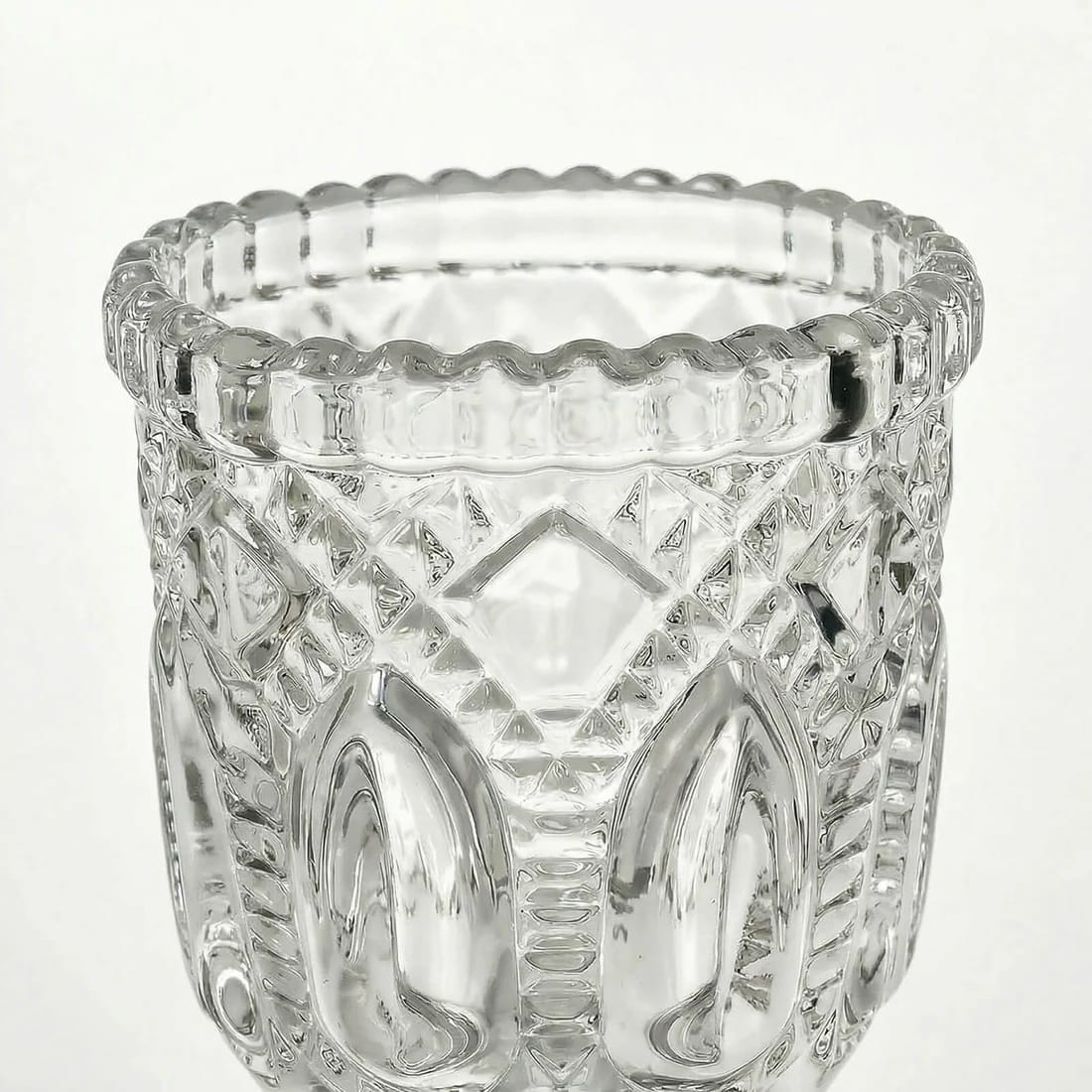 6 Clear 3 in Glass Candle Holders with Textured Vintage Design