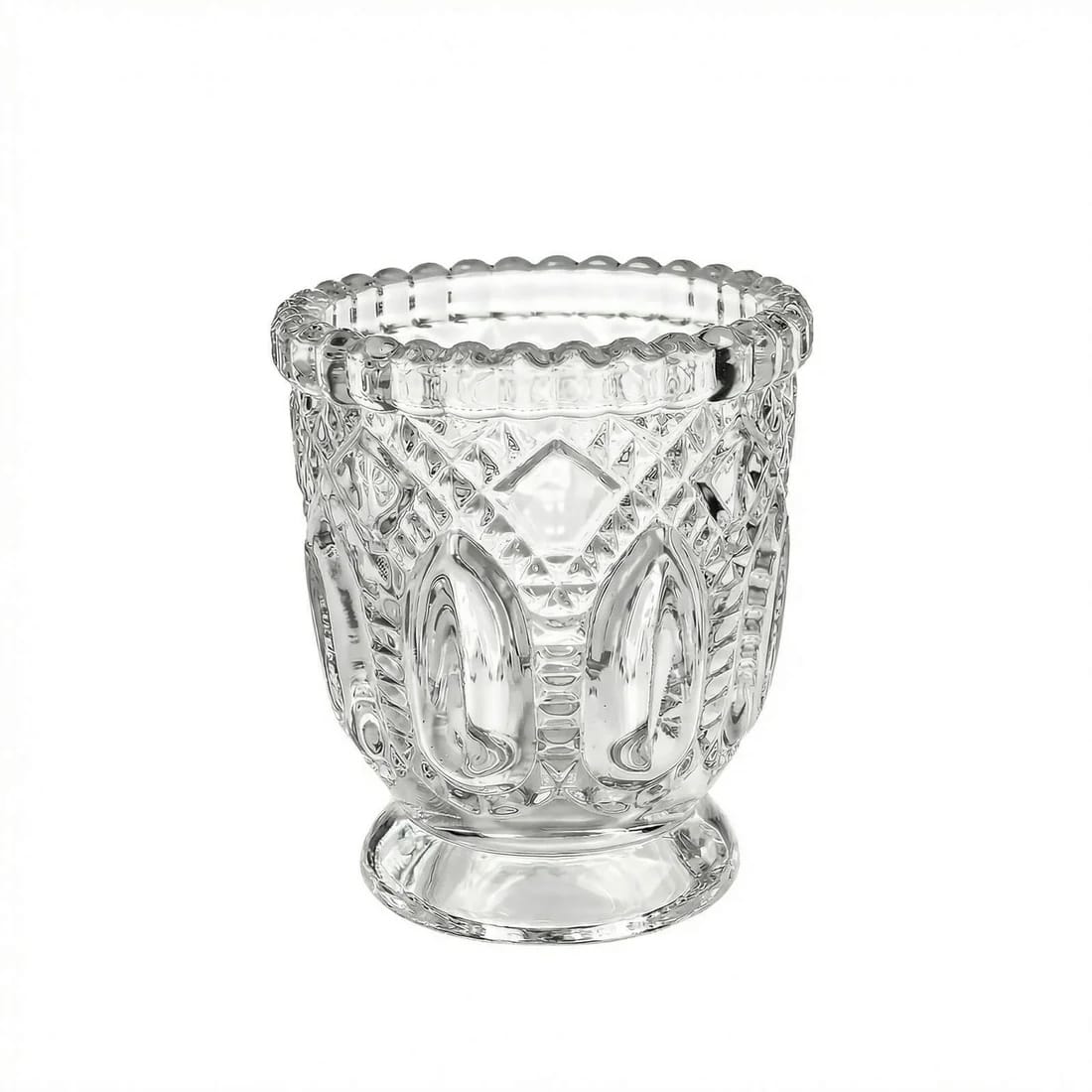 6 Clear 3 in Glass Candle Holders with Textured Vintage Design