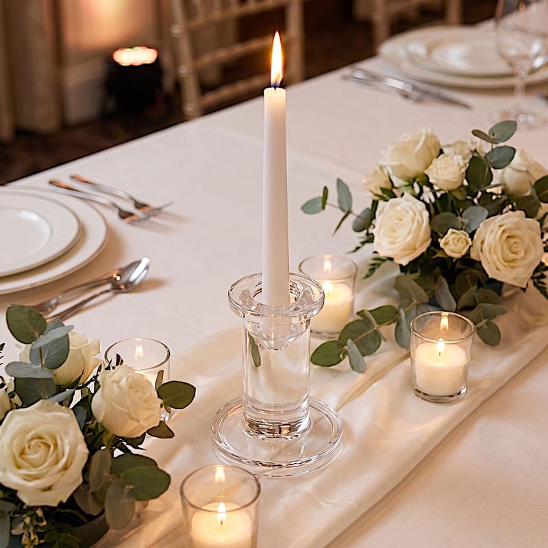 6 Clear 3 in Glass Taper Candle Holders with Pedestal Candlestick