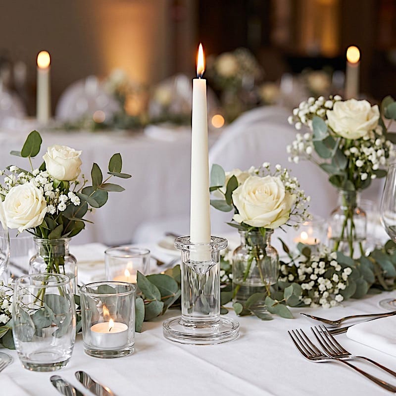 6 Clear 3 in Glass Taper Candle Holders with Pedestal Candlestick
