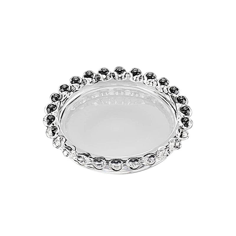 6 Clear 4 in Round Glass Pillar Candle Holder Plates with Beaded Rims