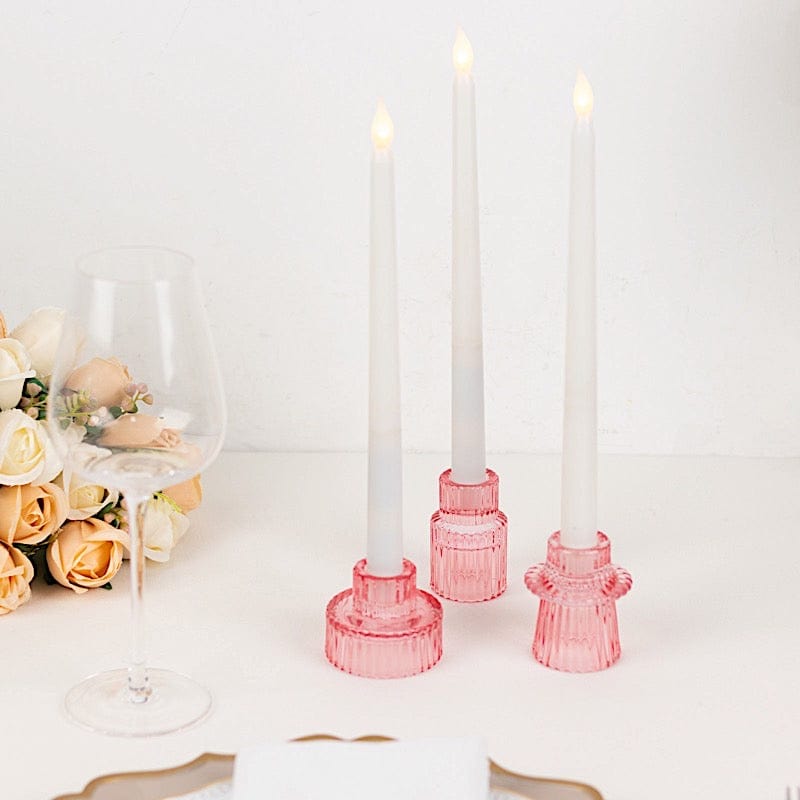 6 Mini 3 in Round Ribbed Glass Taper Candle Holders Centerpieces