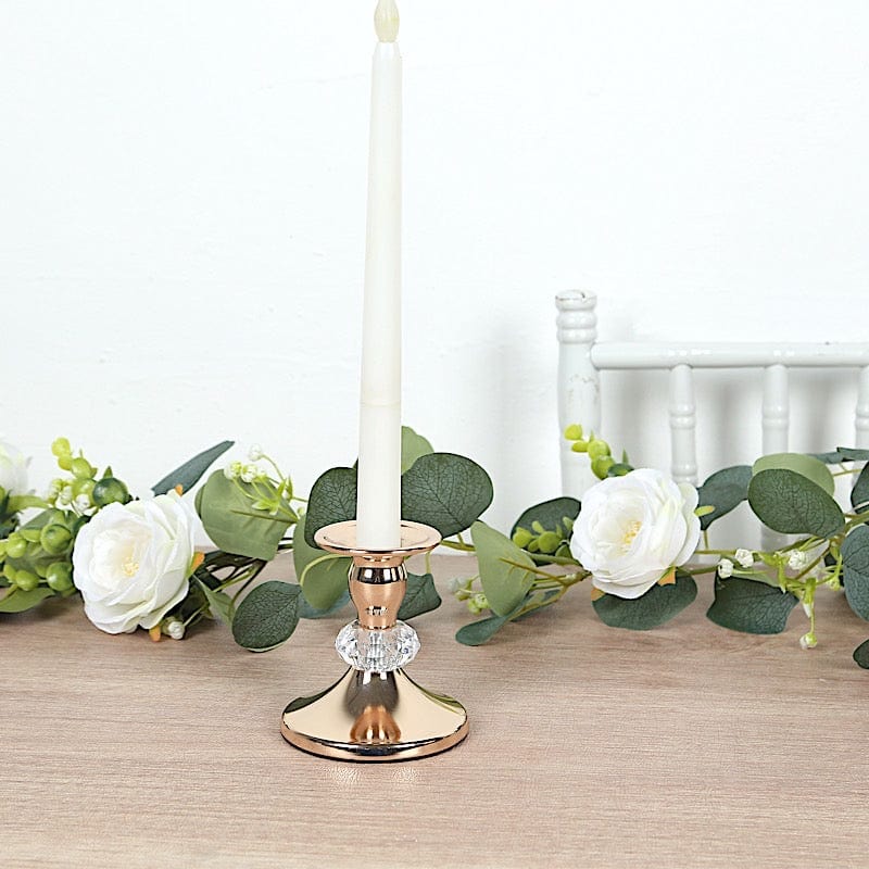 6 Pack 3.5 in Gold Metal Taper Candle Holders with Crystal Ball