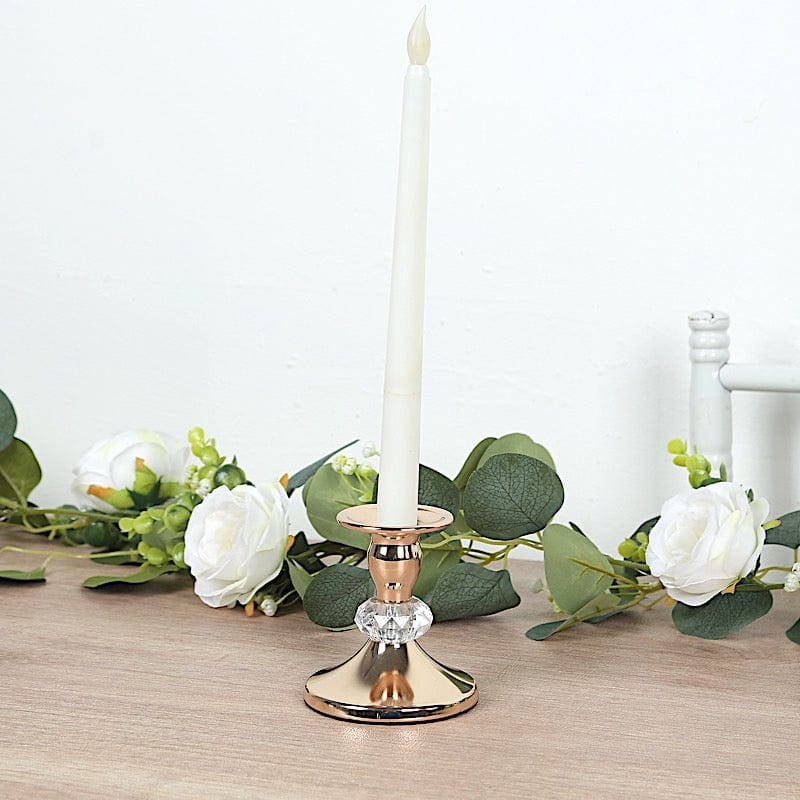 6 Pack 3.5 in Gold Metal Taper Candle Holders with Crystal Ball