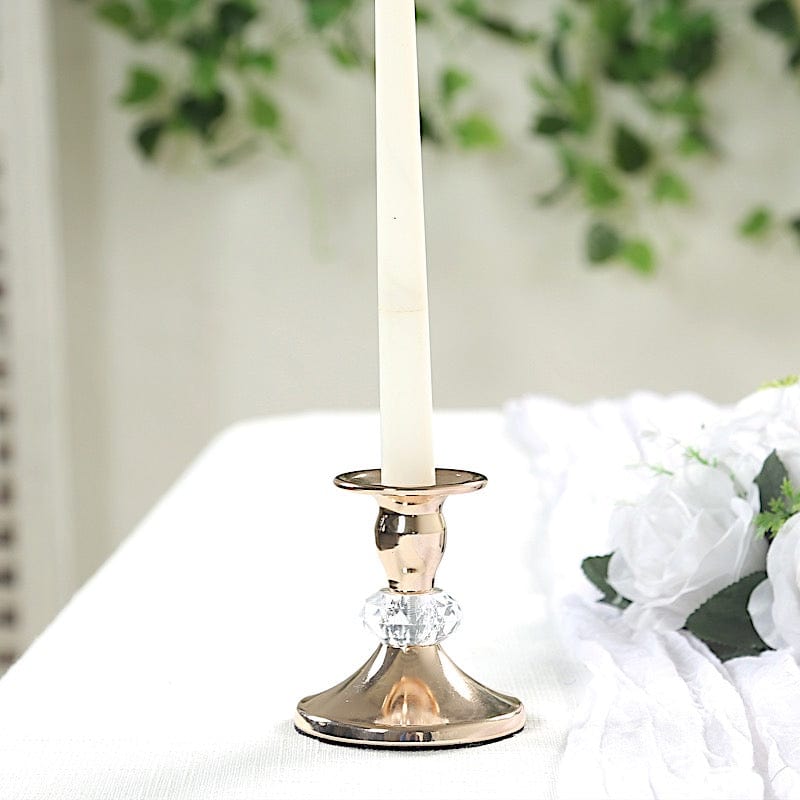 6 Pack 3.5 in Gold Metal Taper Candle Holders with Crystal Ball