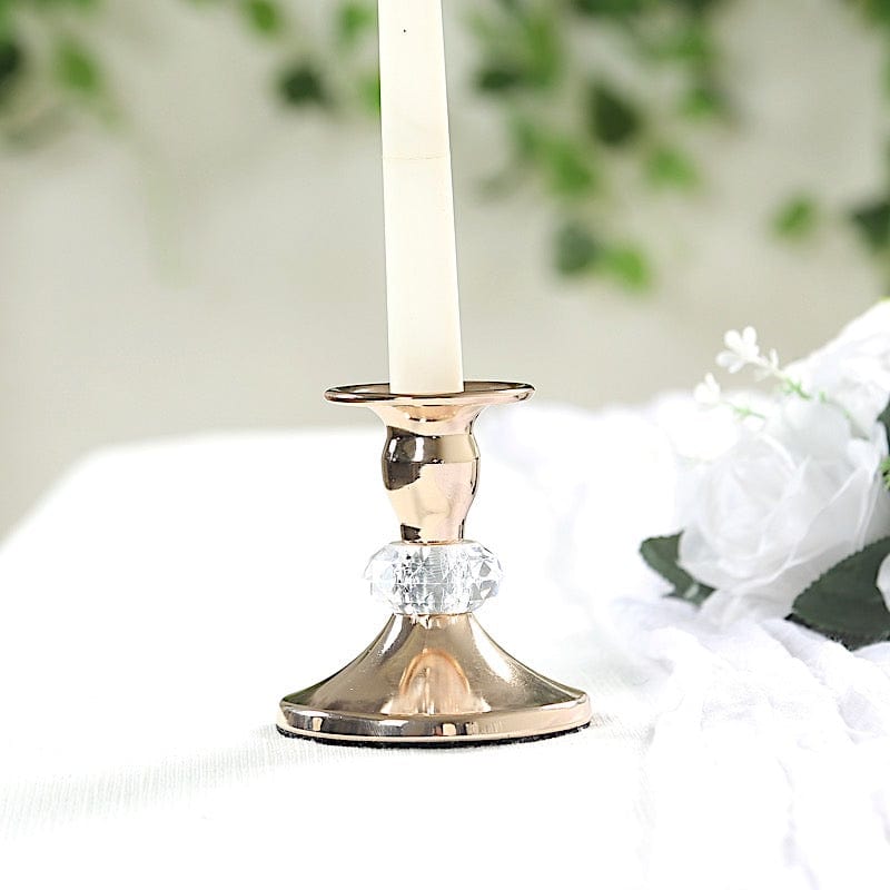 6 Pack 3.5 in Gold Metal Taper Candle Holders with Crystal Ball