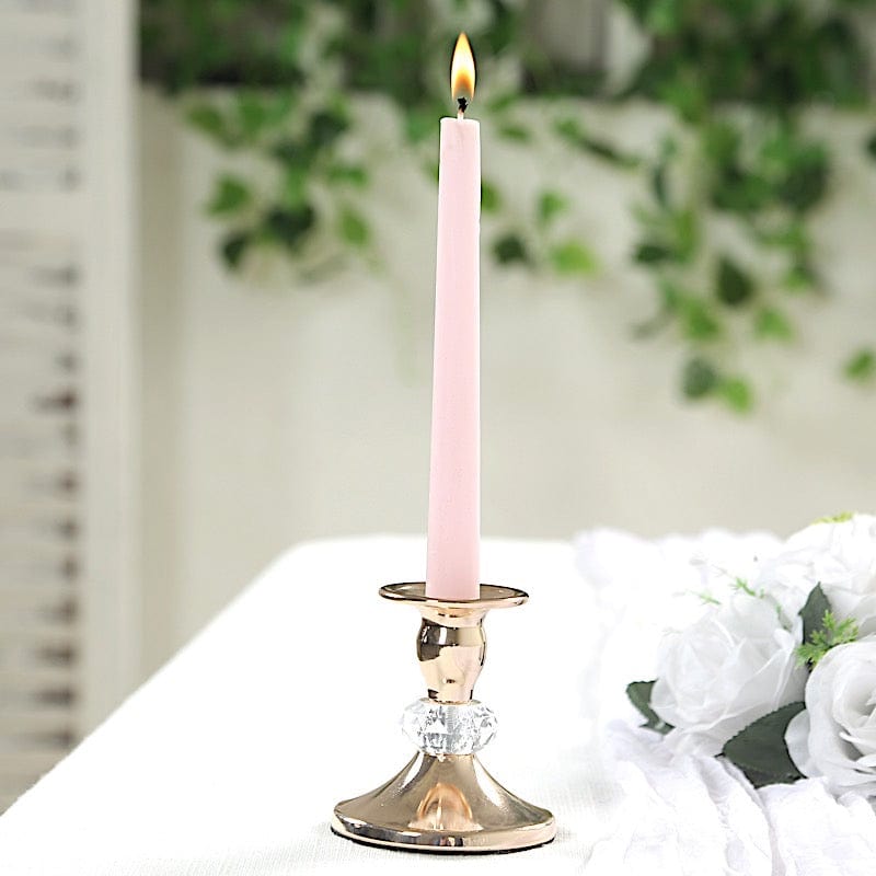 6 Pack 3.5 in Gold Metal Taper Candle Holders with Crystal Ball
