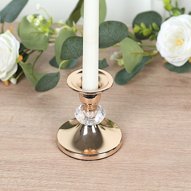 6 Pack 3.5 in Gold Metal Taper Candle Holders with Crystal Ball