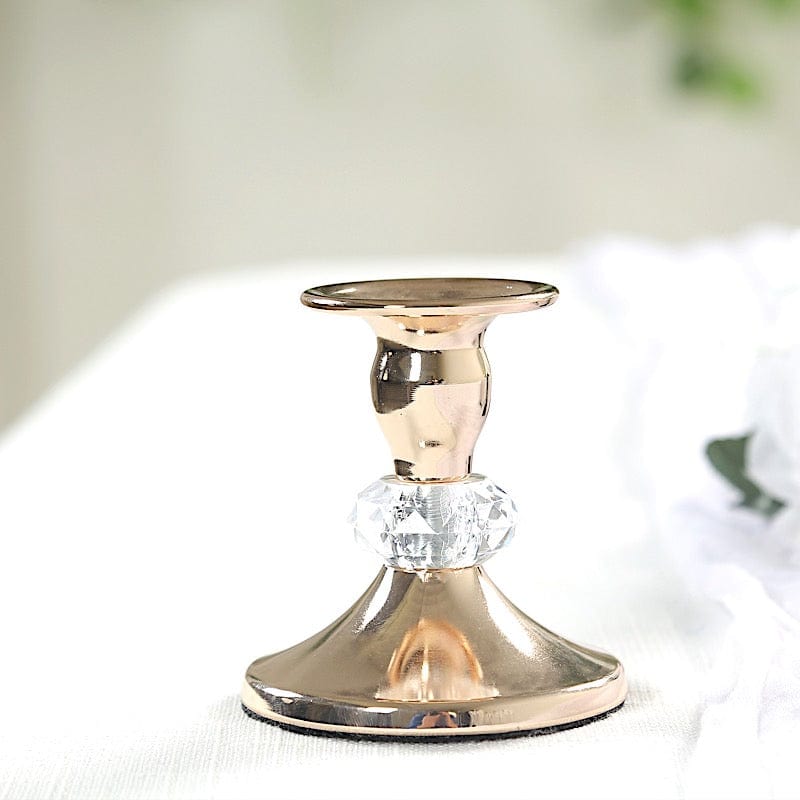 6 Pack 3.5 in Gold Metal Taper Candle Holders with Crystal Ball
