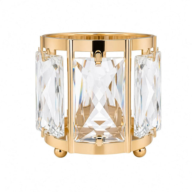6 Pack 3 in Gold Votive Candle Holders with Faceted Crystal Pendant Panels