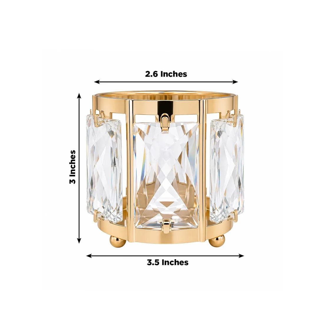 6 Pack 3 in Gold Votive Candle Holders with Faceted Crystal Pendant Panels