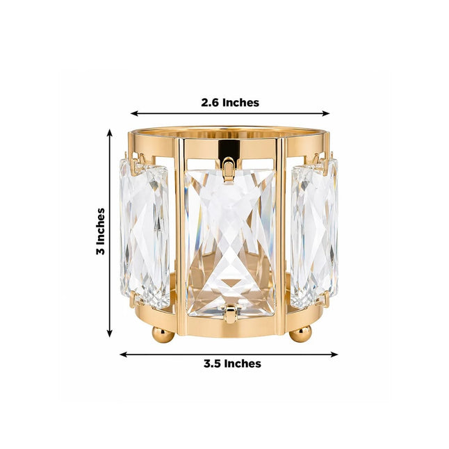 6 Pack 3 in Gold Votive Candle Holders with Faceted Crystal Pendant Panels