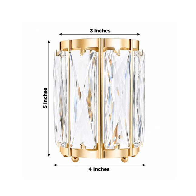 6 Pack 5 in Gold Votive Candle Holders with Faceted Crystal Pendant Panels
