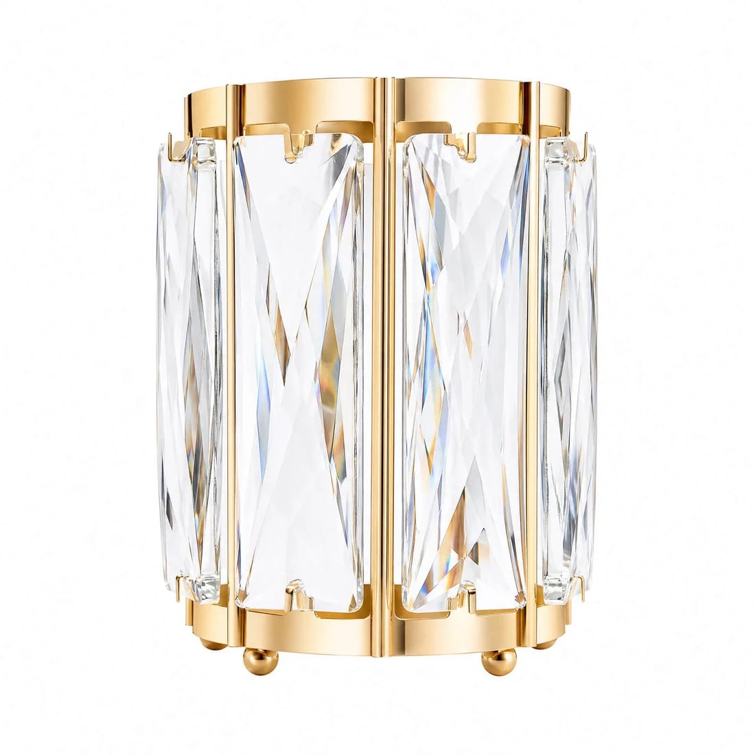 6 Pack 5 in Gold Votive Candle Holders with Faceted Crystal Pendant Panels