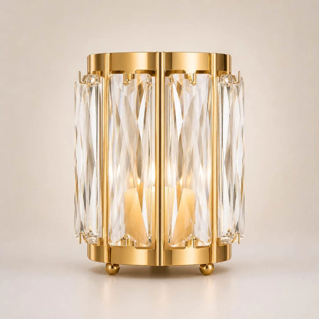 6 Pack 5 in Gold Votive Candle Holders with Faceted Crystal Pendant Panels