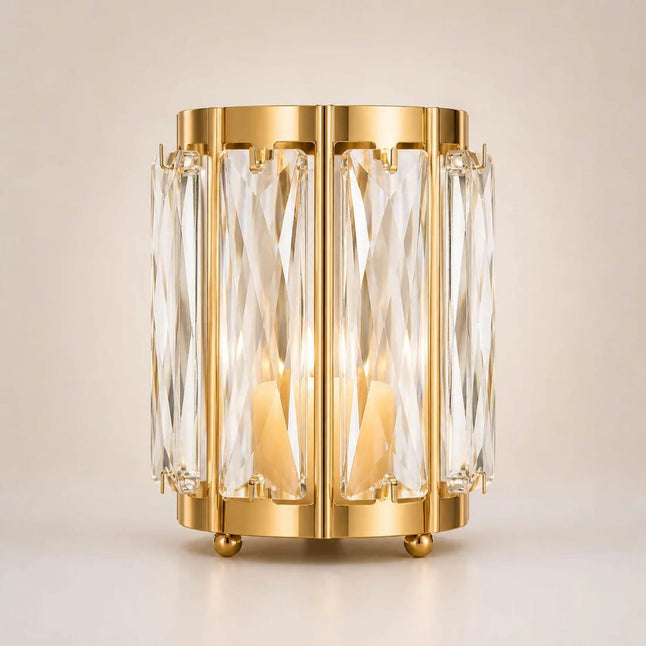 6 Pack 5 in Gold Votive Candle Holders with Faceted Crystal Pendant Panels