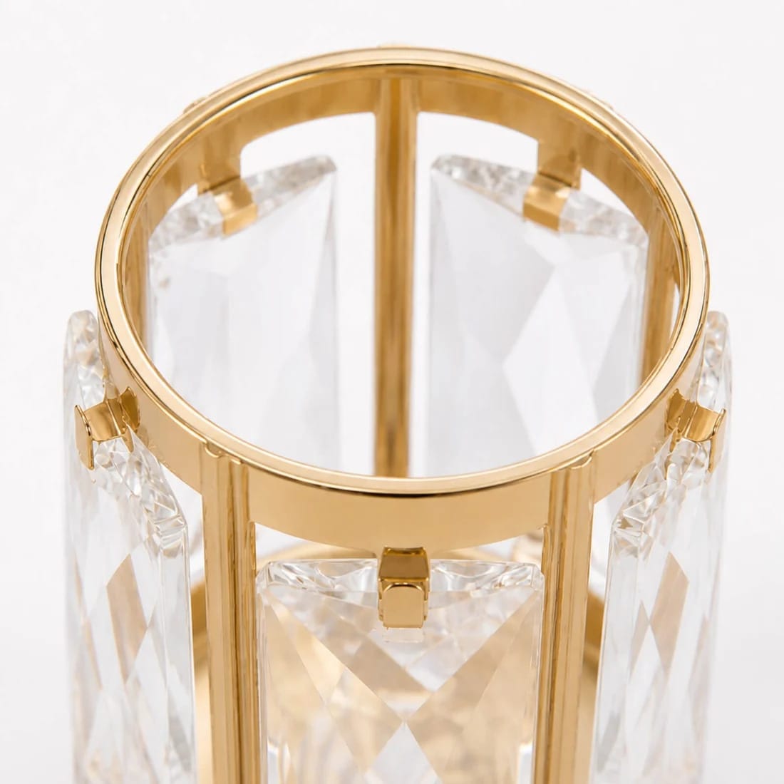 6 Pack 5 in Gold Votive Candle Holders with Faceted Crystal Pendant Panels