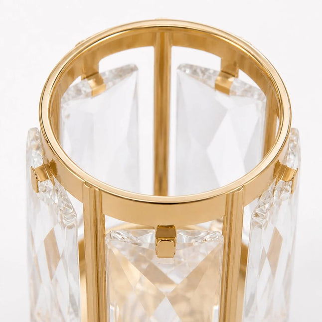 6 Pack 5 in Gold Votive Candle Holders with Faceted Crystal Pendant Panels
