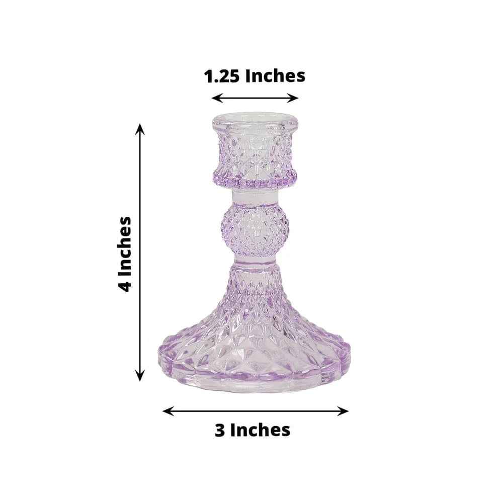 6 Reversible 4 in Glass Votive Taper Candle Holders with Diamond Pattern