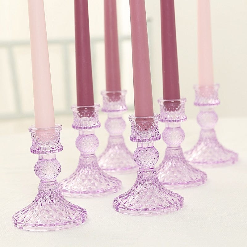6 Reversible 4 in Glass Votive Taper Candle Holders with Diamond Pattern