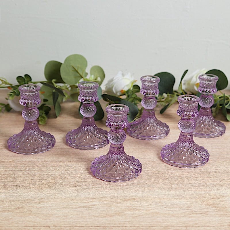 6 Reversible 4 in Glass Votive Taper Candle Holders with Diamond Pattern
