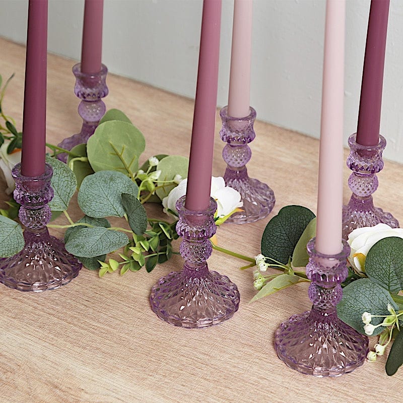 6 Reversible 4 in Glass Votive Taper Candle Holders with Diamond Pattern
