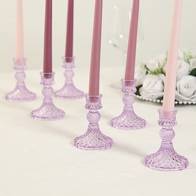 6 Reversible 4 in Glass Votive Taper Candle Holders with Diamond Pattern