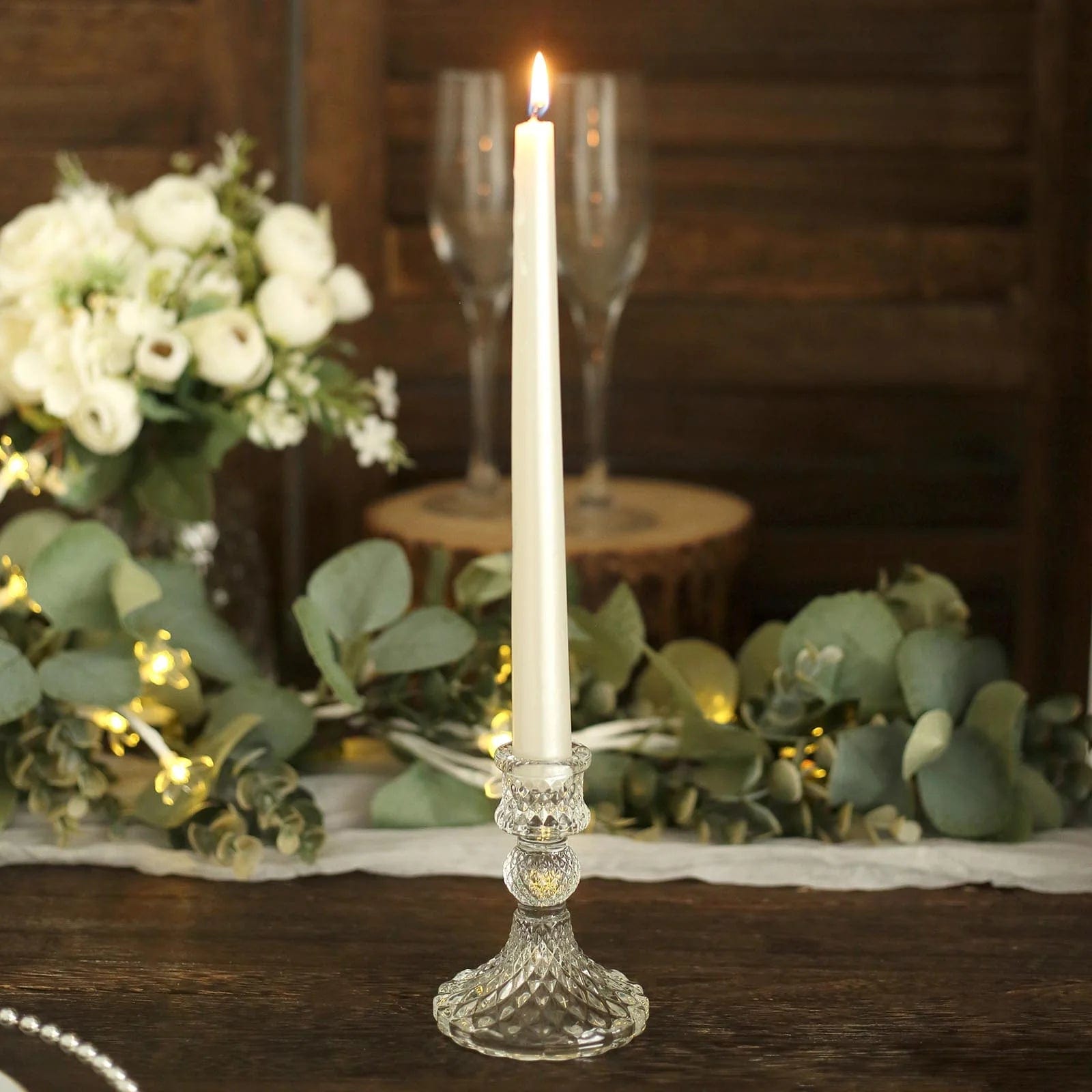 6 Reversible 4 in Glass Votive Taper Candle Holders with Diamond Pattern