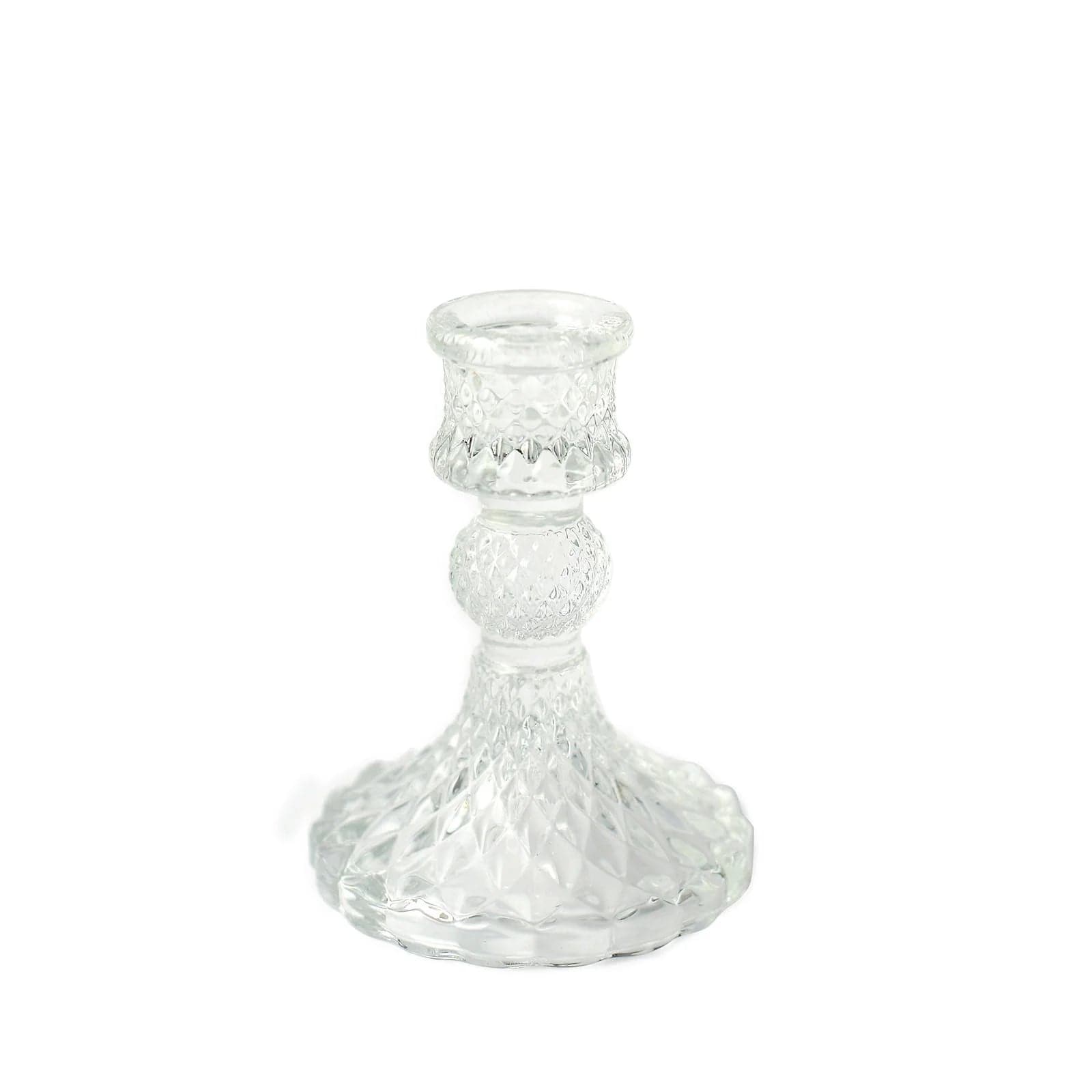 6 Reversible 4 in Glass Votive Taper Candle Holders with Diamond Pattern