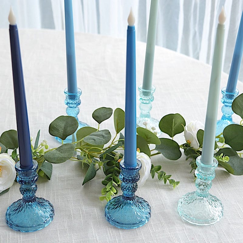 6 Reversible 4 in Glass Votive Taper Candle Holders with Diamond Pattern