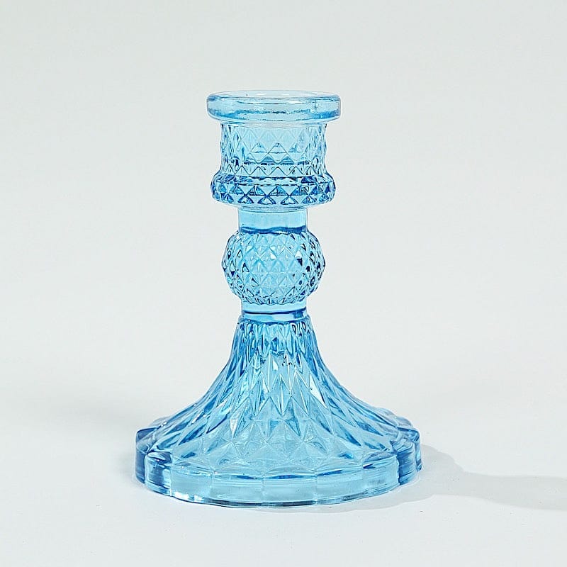 6 Reversible 4 in Glass Votive Taper Candle Holders with Diamond Pattern