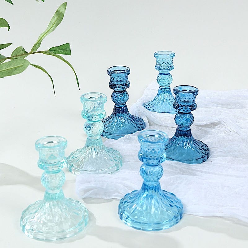 6 Reversible 4 in Glass Votive Taper Candle Holders with Diamond Pattern