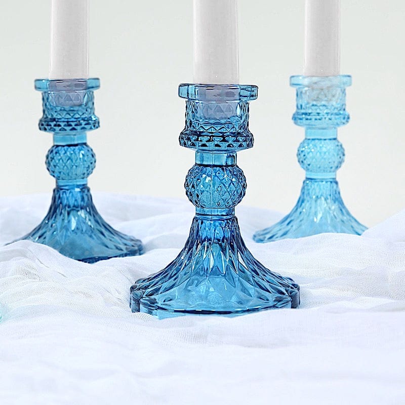 6 Reversible 4 in Glass Votive Taper Candle Holders with Diamond Pattern