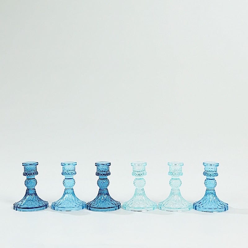 6 Reversible 4 in Glass Votive Taper Candle Holders with Diamond Pattern