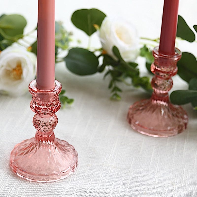 6 Reversible 4 in Glass Votive Taper Candle Holders with Diamond Pattern