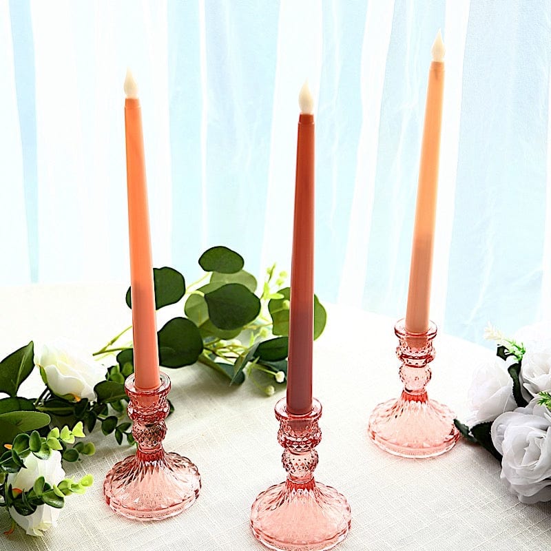 6 Reversible 4 in Glass Votive Taper Candle Holders with Diamond Pattern