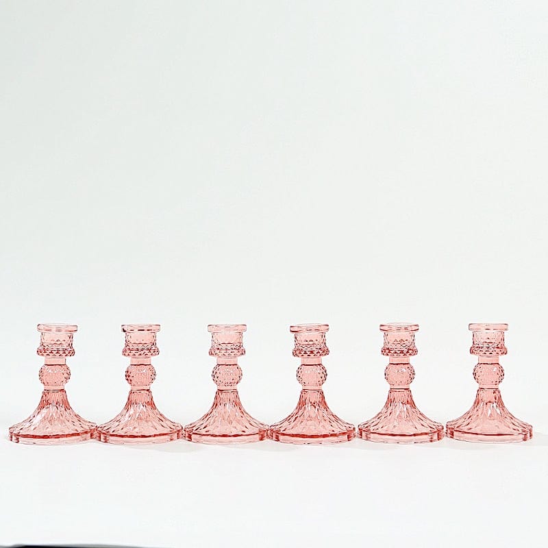 6 Reversible 4 in Glass Votive Taper Candle Holders with Diamond Pattern