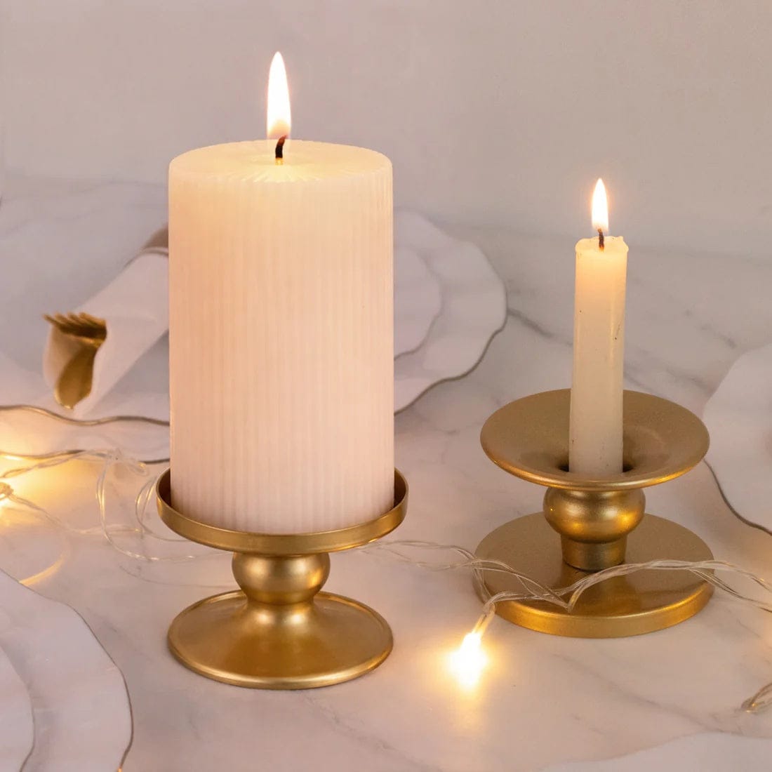 6 Reversible Metal Candle Holders Pillar and Taper Candlestick Stands
