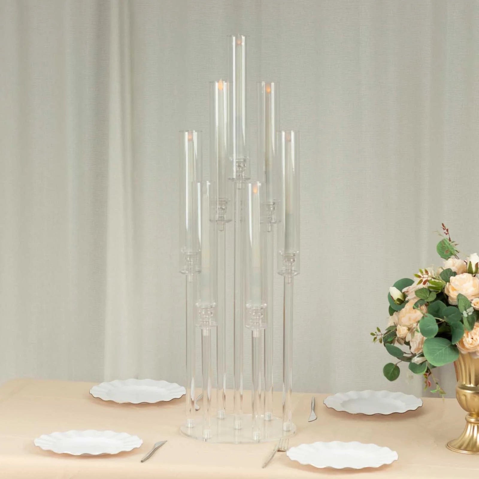 Clear 33 in Round 7 Arm Acrylic Cluster Taper Candle Holder Candelabra