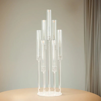 Clear 33 in Round 7 Arm Acrylic Cluster Taper Candle Holder Candelabra
