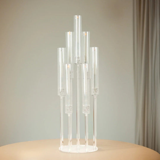 Clear 33 in Round 7 Arm Acrylic Cluster Taper Candle Holder Candelabra