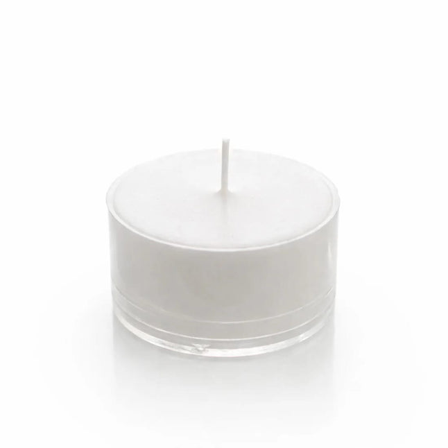 100 White Unscented Tealight Candles with Clear Plastic Cups