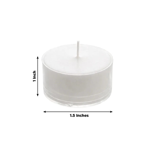 100 White Unscented Tealight Candles with Clear Plastic Cups
