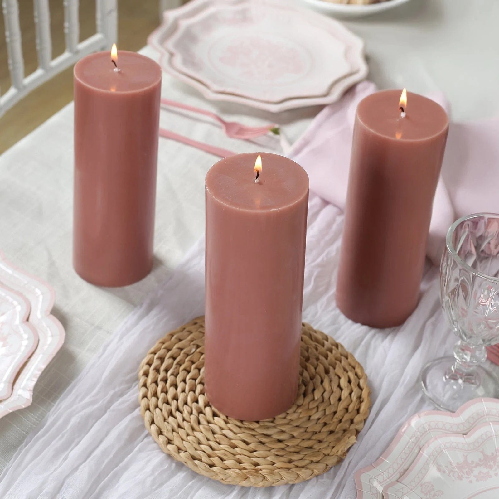 12 Dripless Round Unscented Pillar Candles